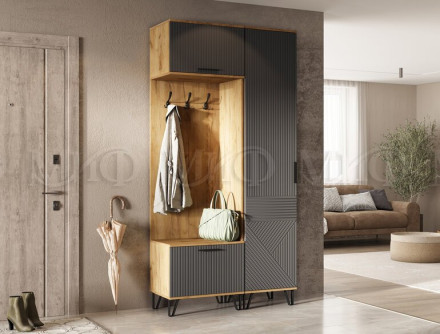 Обувница Флэш, Графит/Дуб Крафт 